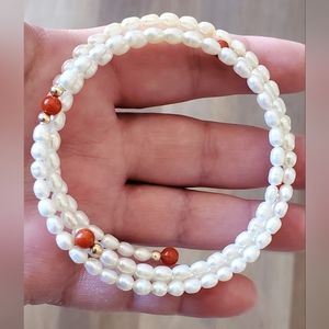 14K Gold Bead Pearl & Coral Bracelet